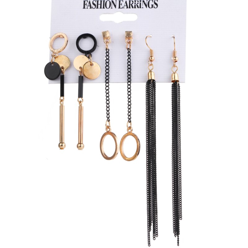 6 Pasang / Set Anting Stud Rumbai Geometris Gaya Etnik Untuk Aksesoris Wanita