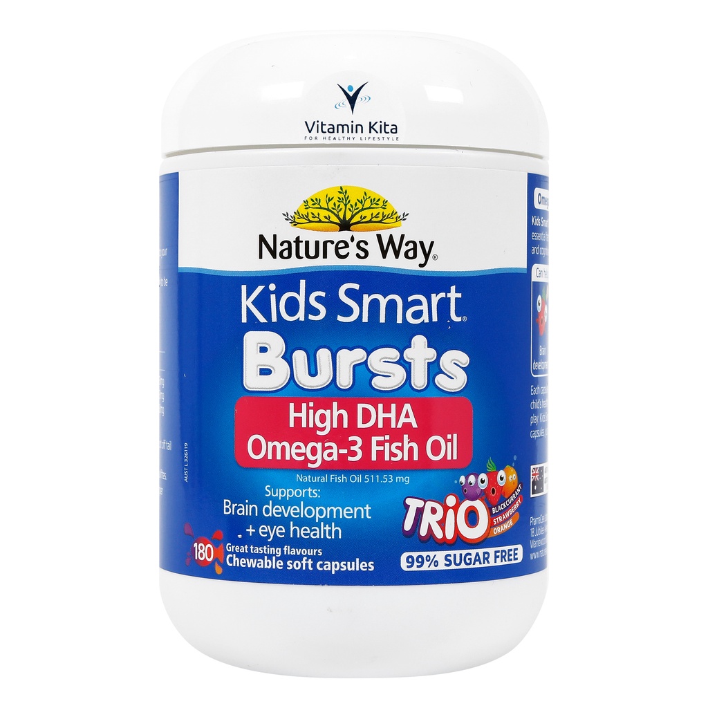 Nature's Way Kids Smart Omega 3 Fish Oil Trio High DHA 6+ Month (180 Soft Caps)