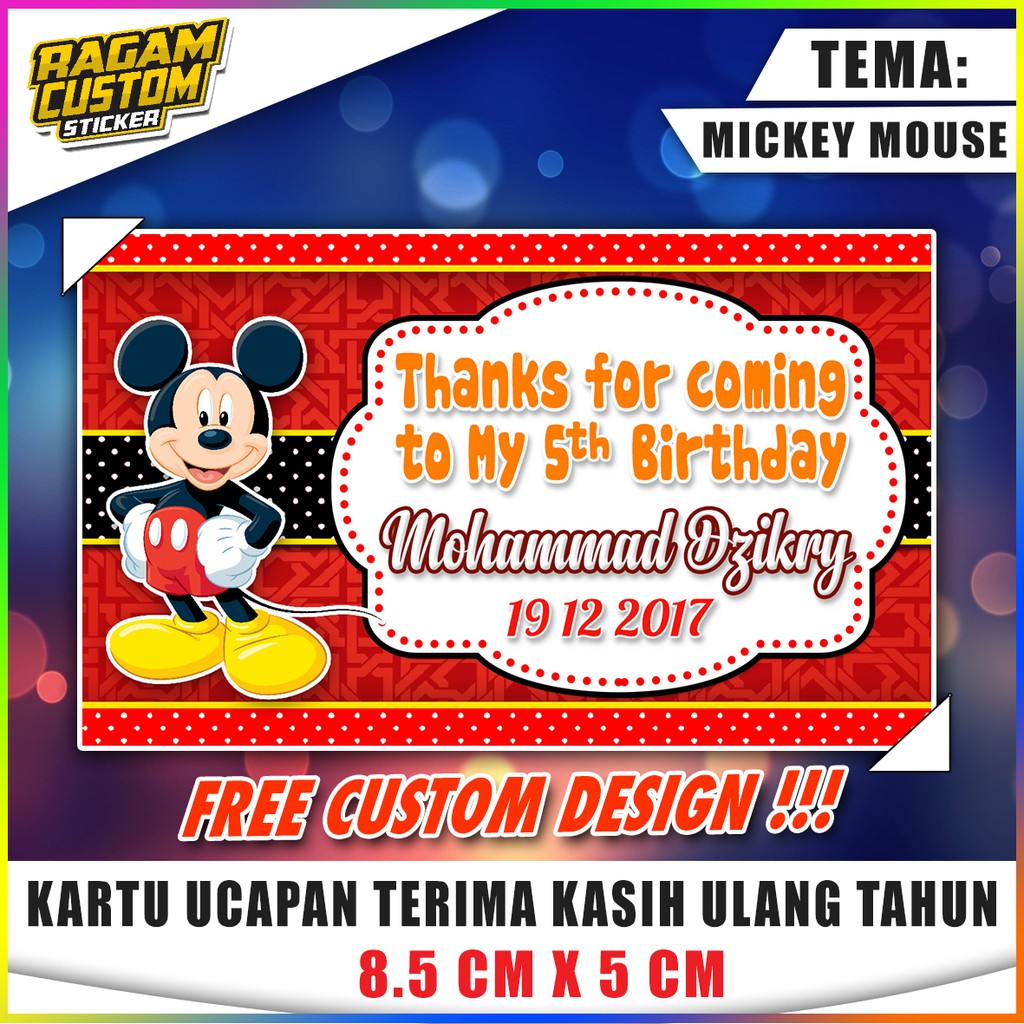 Kartu Ucapan  Terima Kasih  Untuk Souvenir Ulang Tahun 