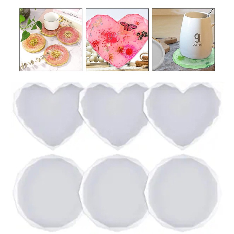 Glitter Silicone Heart-shaped Round Coaster Silicone Epoxy Resin Molds Glossy Silicone Mold for Agate Resin Coasters Cup Mats