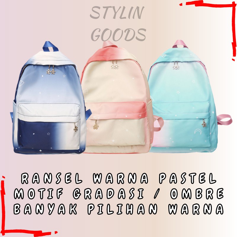 TAS RANSEL BACKPACK FASHION WANITA MOTIF OMBRE GRADIENT GRADASI ANTI AIR ANTI HUJAN BISA COD