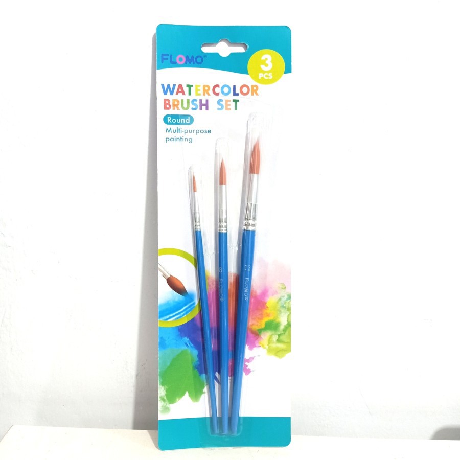 Set Kuas Flomo Water Colors Brush Multi Purpose Painting Round and Flat