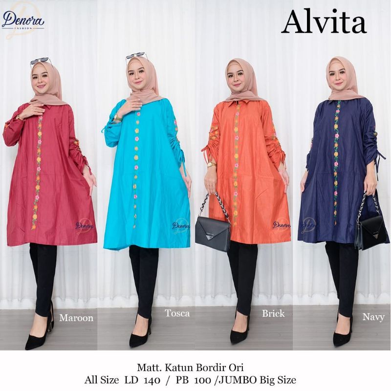 Alvita Tunik Bahan Katun Bordir Ori