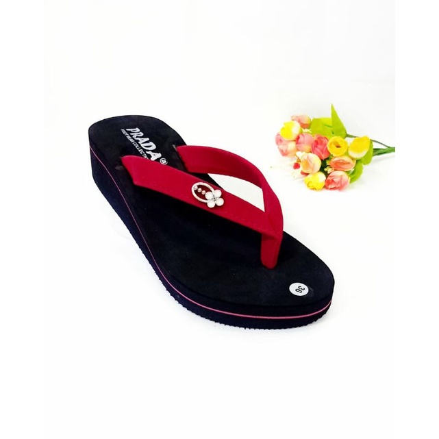 WEDGES WANITA SPON BELUDRU - SANDAL JAPIT SPON - SANDAL JAPIT WANITA - SANDAL WANITA - SANDAL CASUAL (KODE VELVET BUNGA)