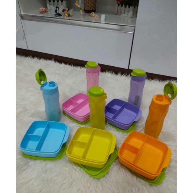 lolly tup set/tempat makan tupperware/tempat minum tupperware