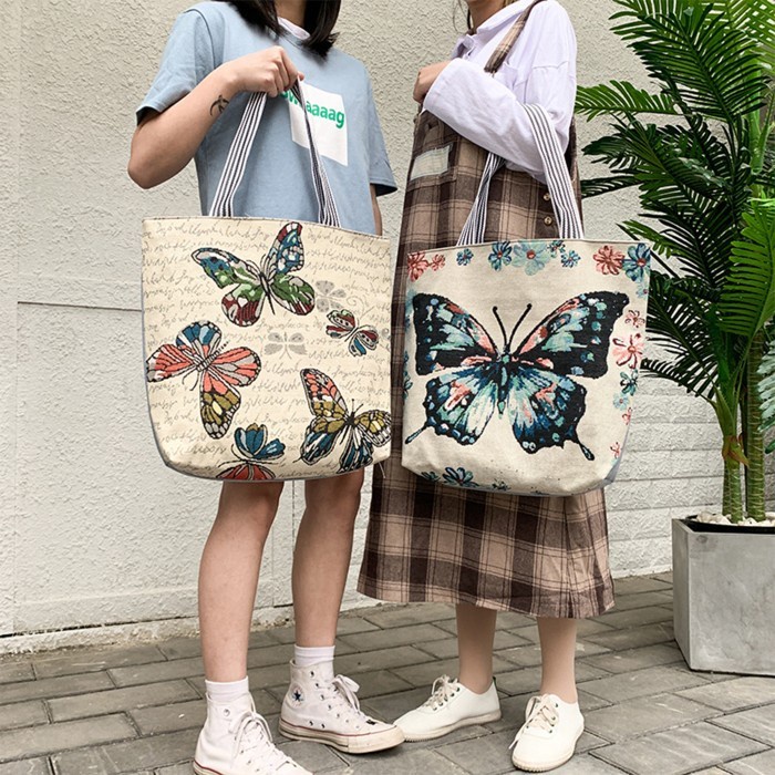 Tas Tote Bag Selempang Sling Bag Kanvas Wanita Thailand Motif