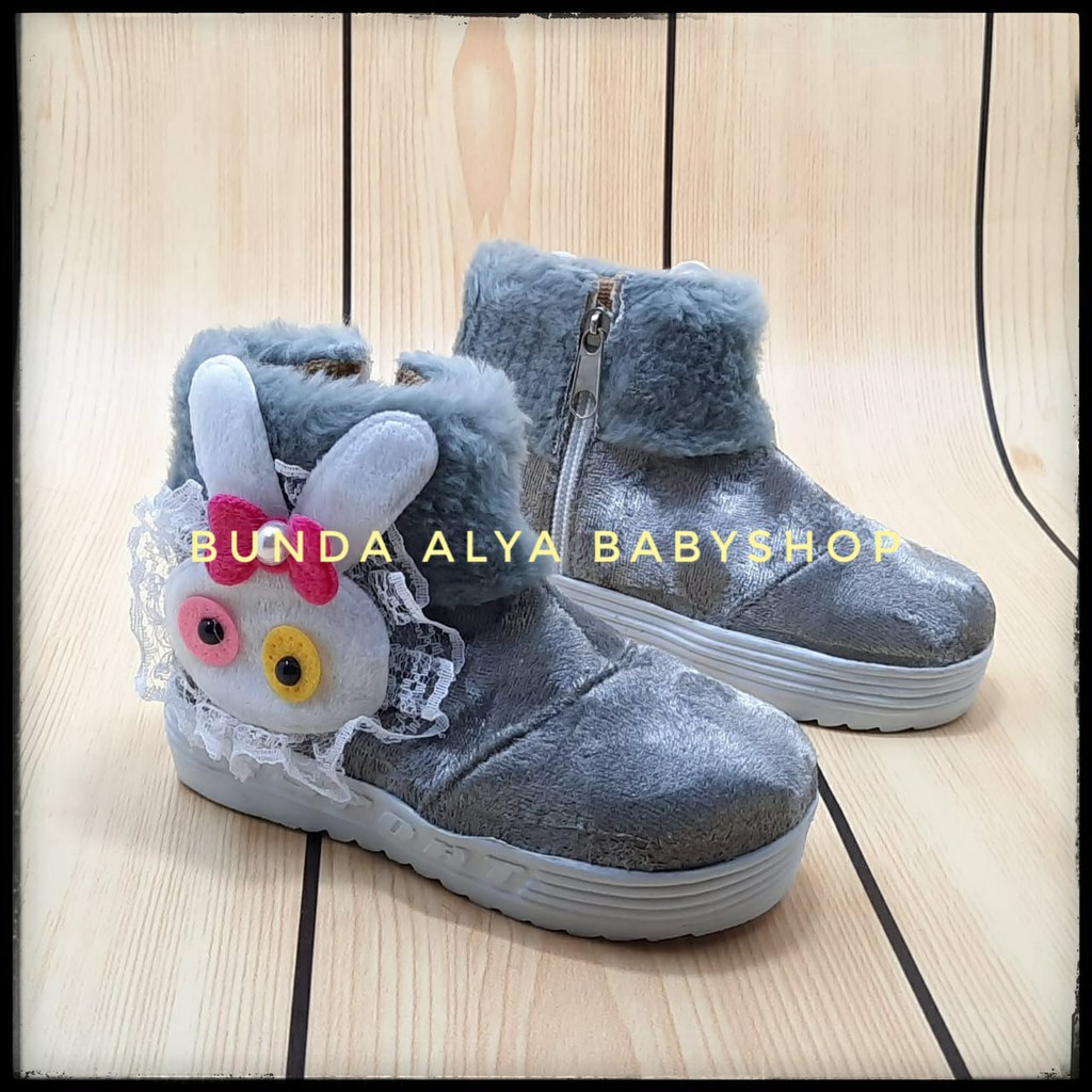 Sepatu Anak Perempuan 1 2 3 4 Tahun ABU - Sepatu Anak Cewek Boots 1 - 4 Tahun Bulu Size 22 - 30 Alas Karet Anti Licin