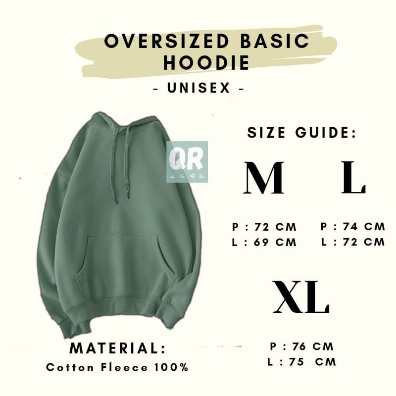 HOODIE BASIC OVERSIZE UNISEX COTTON FLEECE PREMIUM OVERSIZED