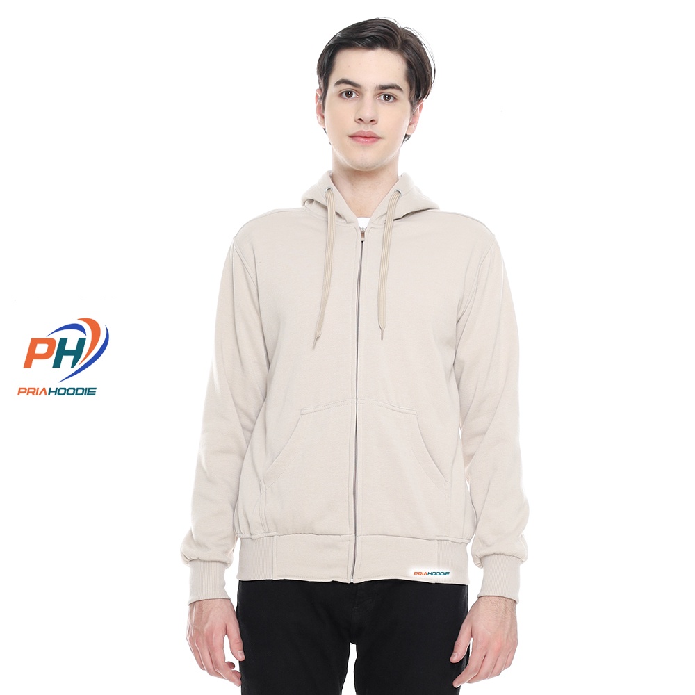 PriaHoodie Jaket Hoodie Zipper Polos Pria Cowok Laki Laki M - XXL (Bisa Cod)-BEIGE