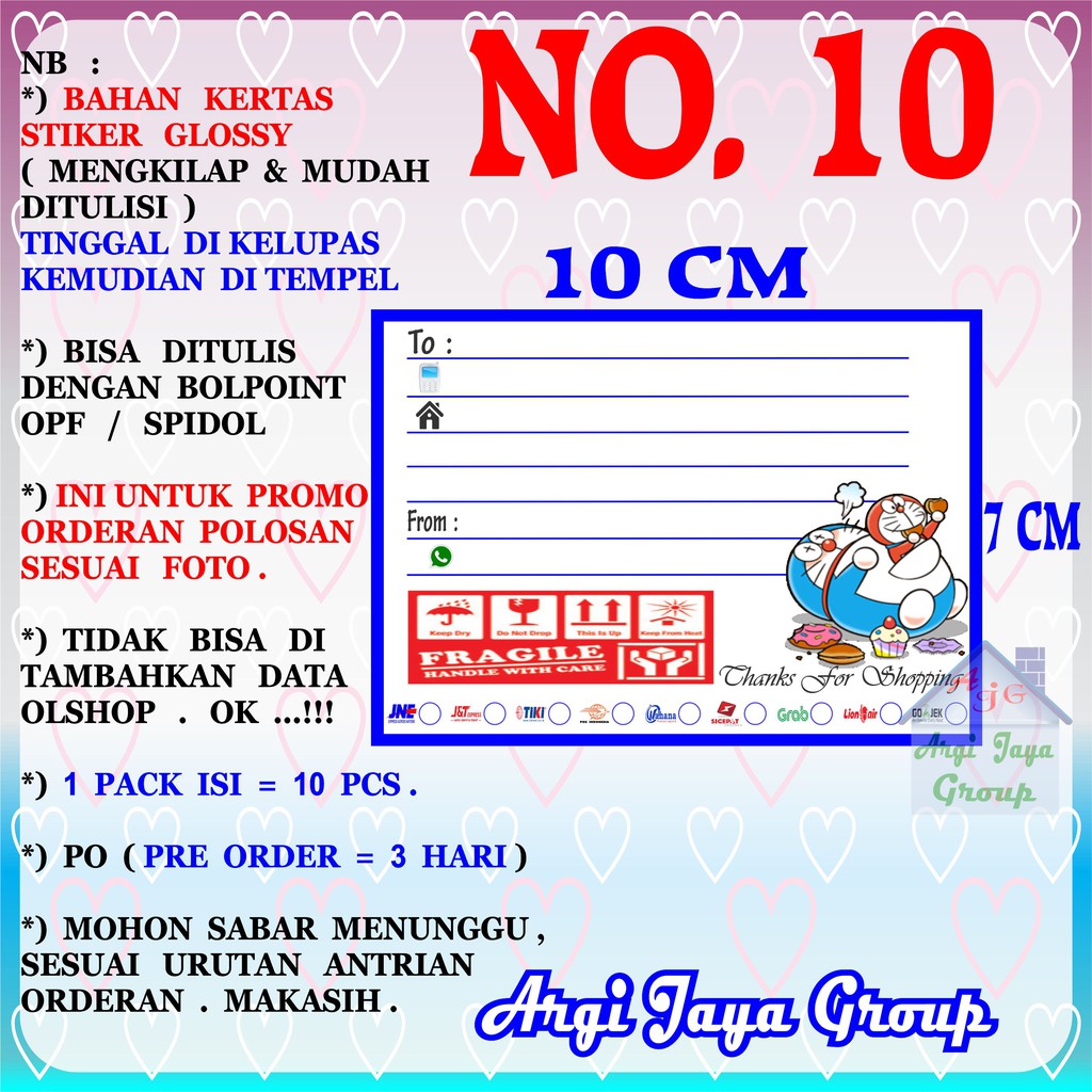 

Promo!Stiker Label Pengiriman Polosan No = 10 (10x7cm) 1 Pack = 10 Pcs