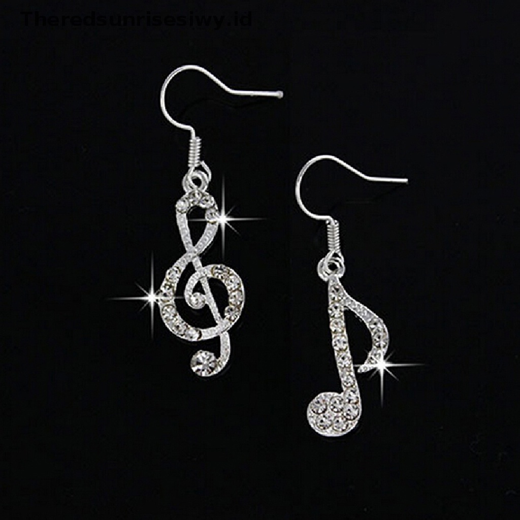 Theredsunrisesiwy.Id Anting Tusuk Gantung Silver Wanita Desain Not Musik Hias Kristal Untuk Pesta