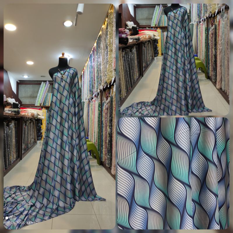 Kain Sutra Silky Motif Geometric Biru