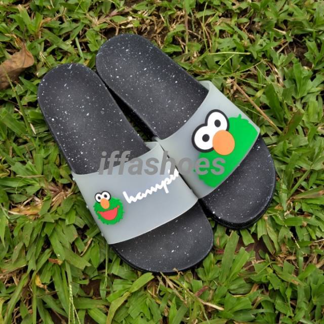 Sandal Slip Wanita Motif Elmo Dewasa Sol Hitam Putih