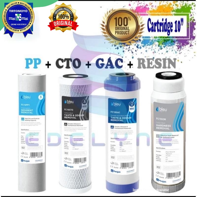Isi filter 10" catridge filter penguin bleu lengkap PP+CTO+GAC+RESIN set terbaik