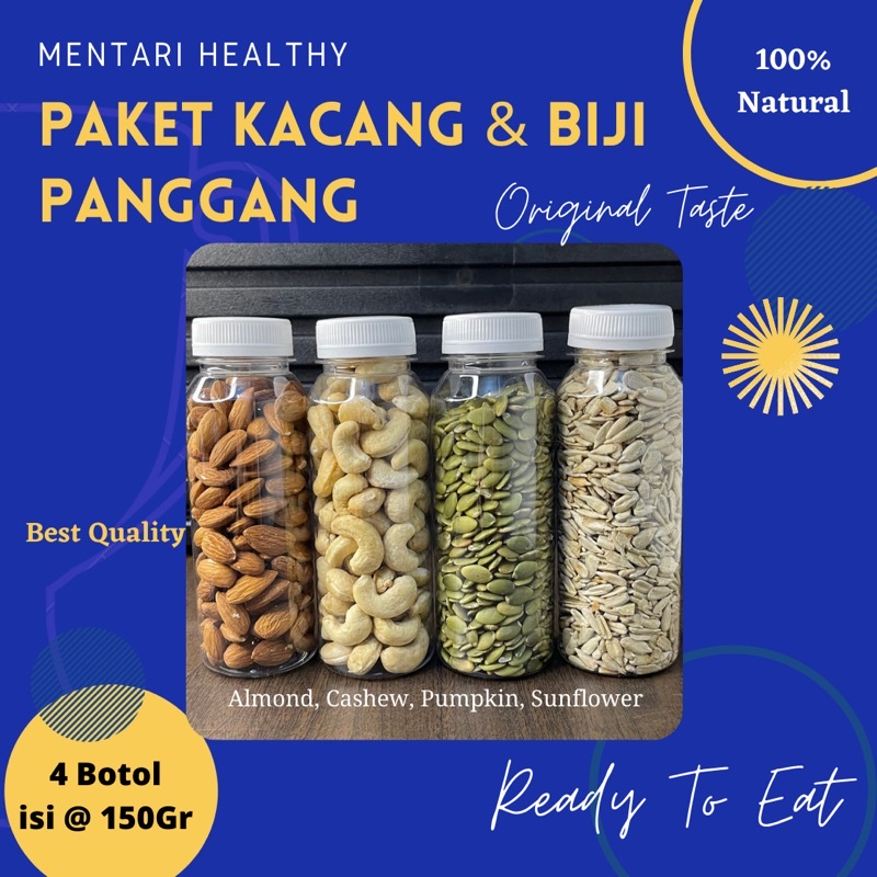 PAKET KACANG DAN BIJI PANGGANG ( isi 4 botol)