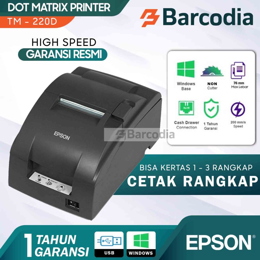 PRINTER EPSON TMU 220 D TM U220 D TMU220D TMU-220D NON AUTO CUTTER PRINTER EPSON DOT MATRIK