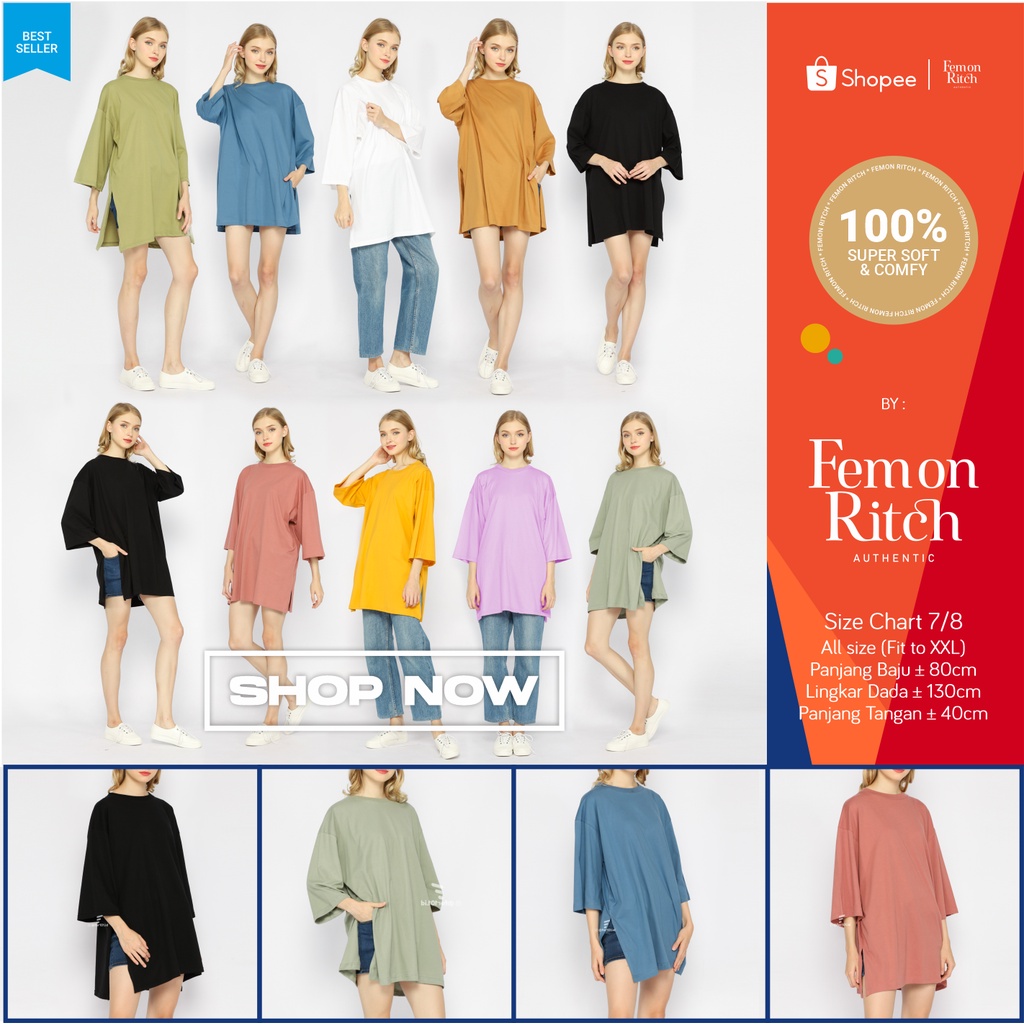 Kaos Oversize JUMBO Wanita lengan 7/8 Basic BIG SIZE Top Busui dan NonBusui Hijab Friendly
