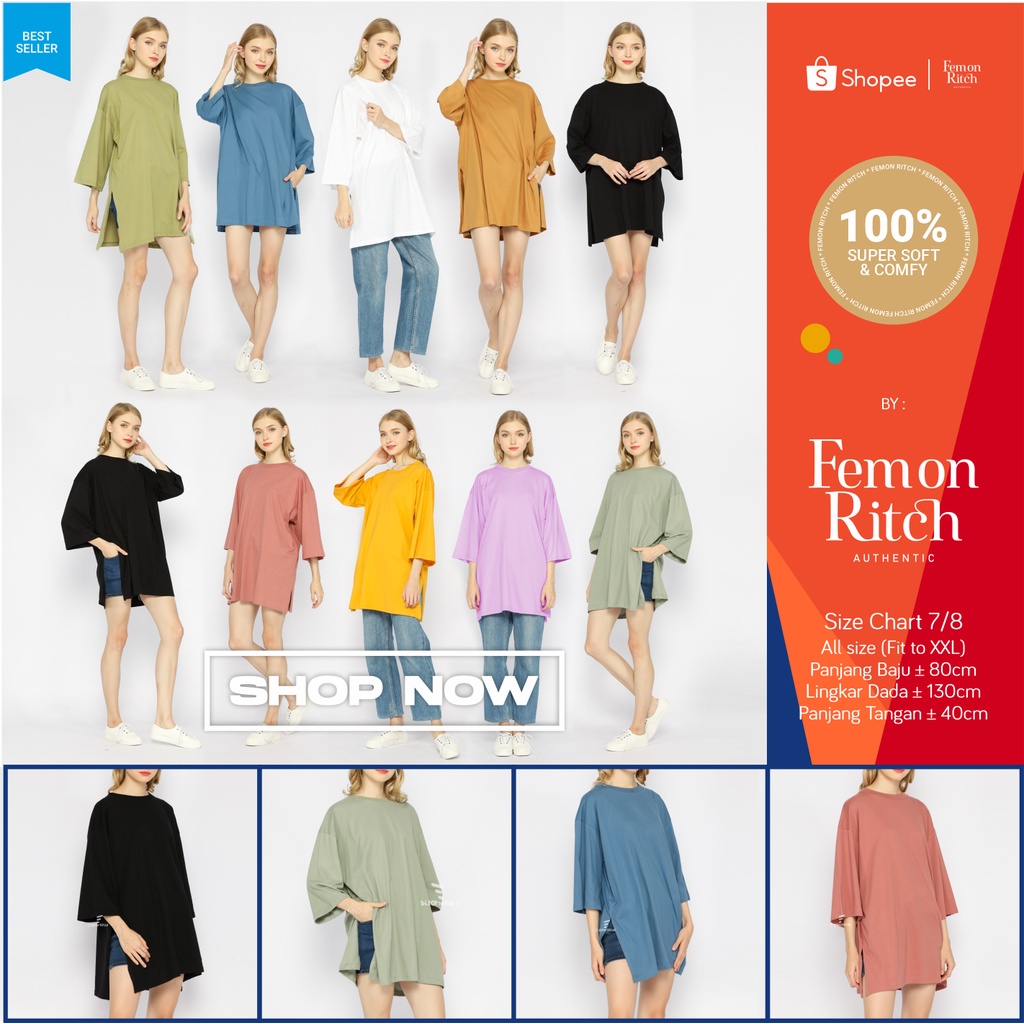 Kaos Oversize Wanita lengan 7/8 Basic Oversized Top Busui dan NonBusui Hijab Friendly