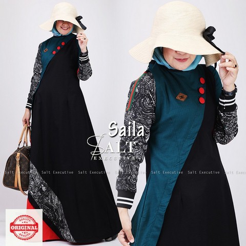 Maxi Dress Muslimah Patchwork Modern Kancing Saila Dress by Saltexecutive