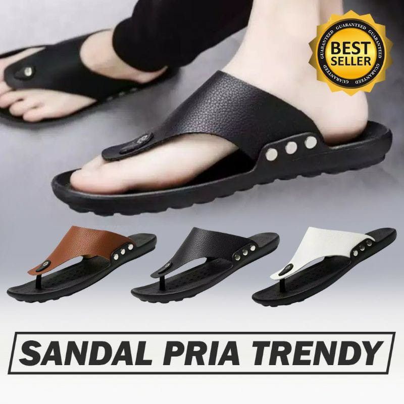 Sandal Tres Japit Pria Kulit/ Sandal Casual Terbaru/Sandal Kulit Pria