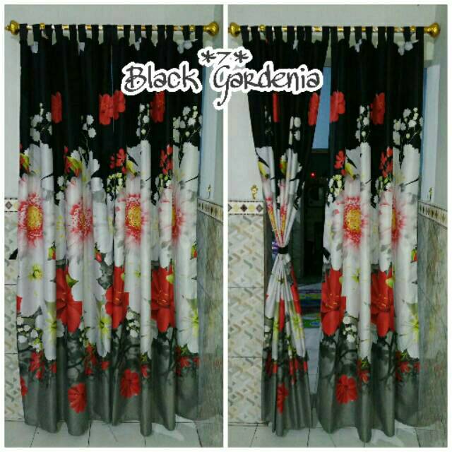 Gorden pintu gorden jendela bunga hitam tirai cantik minimalis sprei homemade
