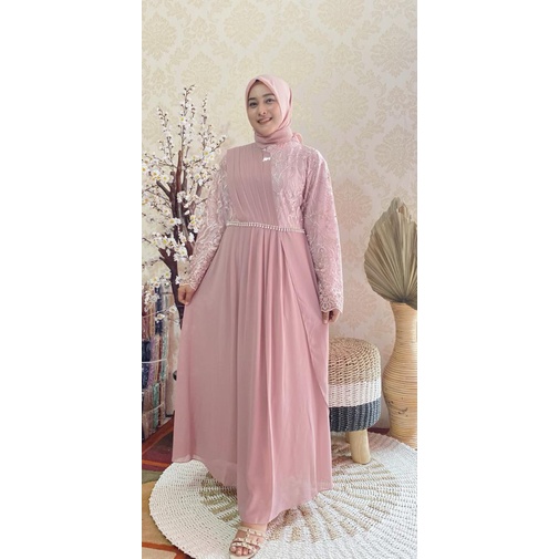 dress sabrina dan mutiara brokat full ori by mercy collection gamis muslim pesta hajatan mewah