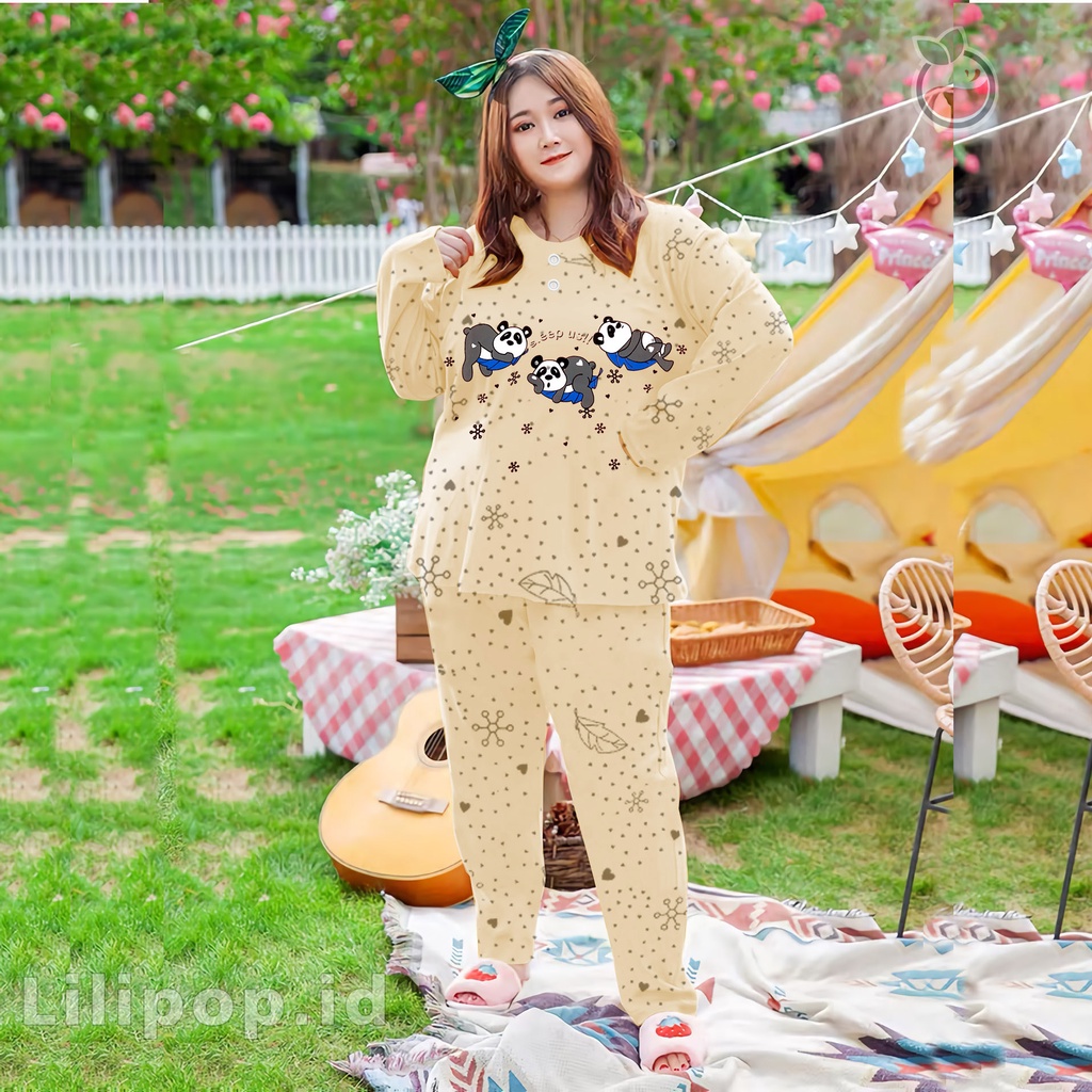 Lilipop.id  Baju Tidur Jumbo Panda XXXL Celana Panjang PP Bigsize Lengan Panjang Baby Doll Kaos