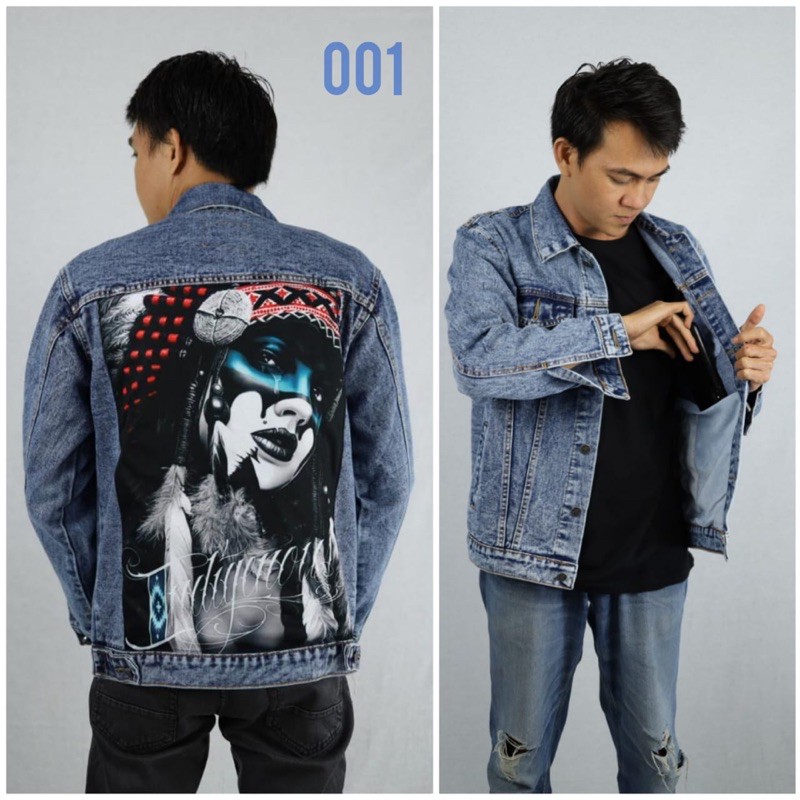 Jaket Jeans Printing Pria / Jaket Denim Pria Painting Sablon / Jaket Jeans Xpression - Sandwash Biru