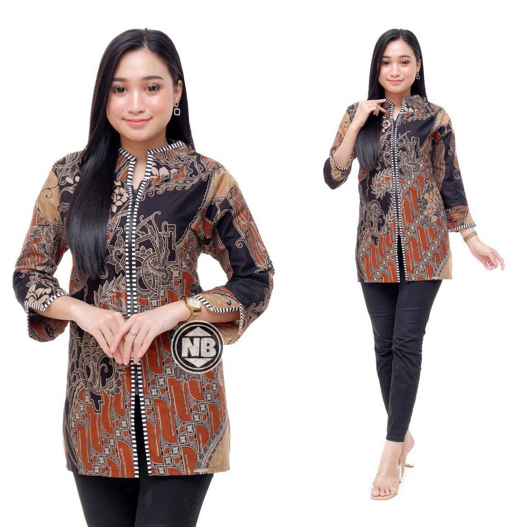 Batik Dolby Dolbi Dobby Doby Tenun Sutra Tulis Katun ATBM Baron ATASAN BATIK WANITA sogan SRG308-Cap coklat