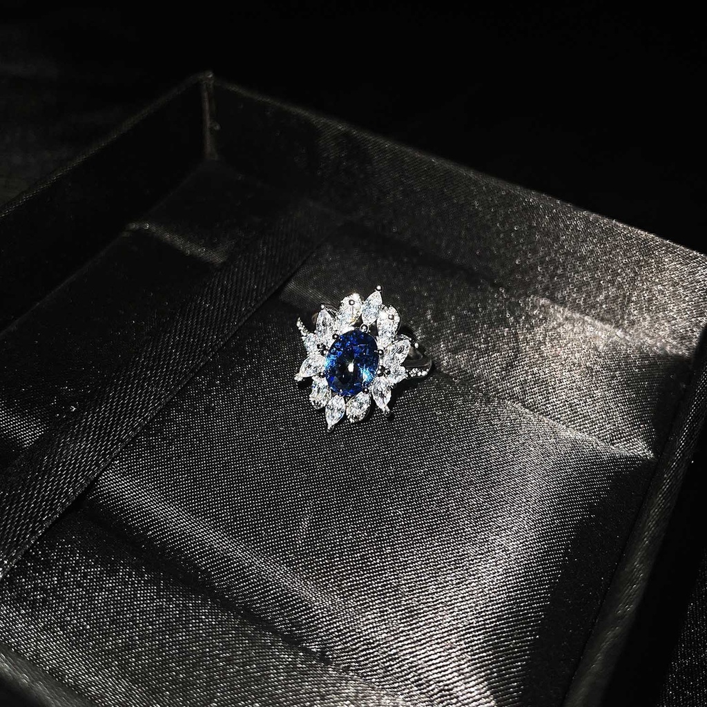 perak asli 925 cincin Wanita Batu Permata Biru Cincin yang dapat disesuaikan Perhiasan Fashion CCB89