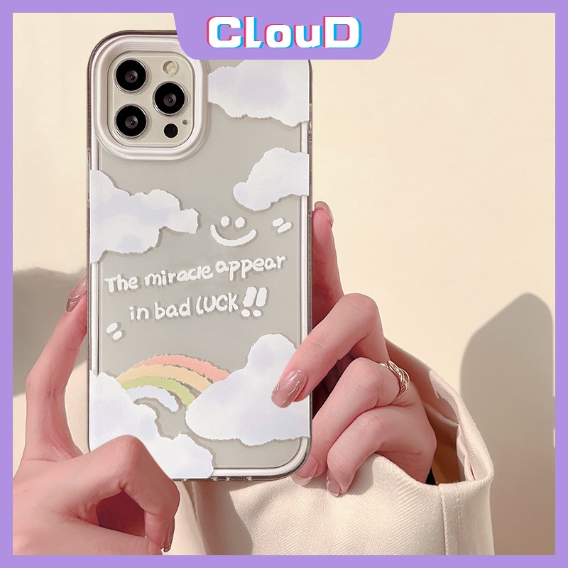 Soft Case Tpu Bening Desain Awan Pelangi Tersenyum Tahan Banting Anti Jatuh 3 In 1 Untuk IPhone 11 13 12 Pro Max XR XS Max X 7 8 Plus SE 2020