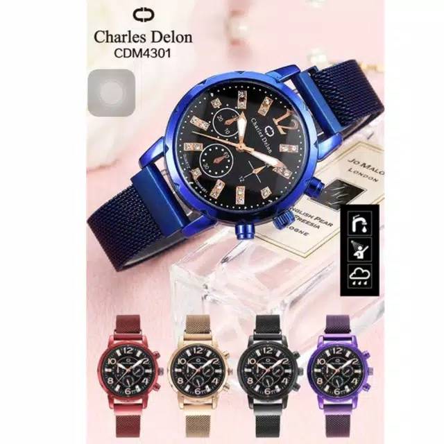 jam tangan magnet charles delon ORI tahan air + BOX