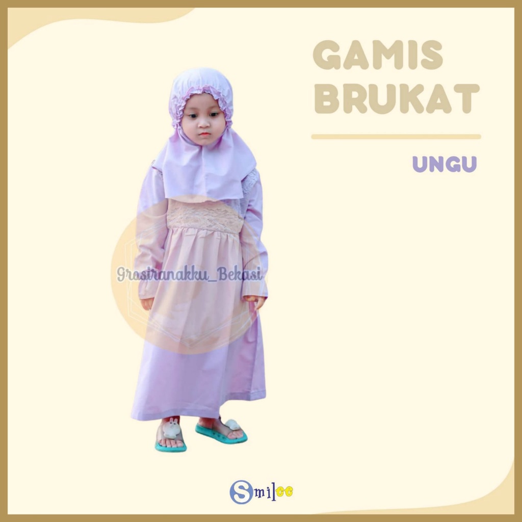 Gamis Kerudung Anak Aplikasi Brukat  Ungu Size 1-6Tahun