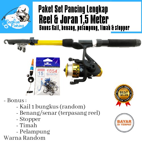 Set Pancing Lengkap Joran 1,5M &amp; Reel Audrey (5 bearing) Kuat 5kg MURAH - Engkus Fishing