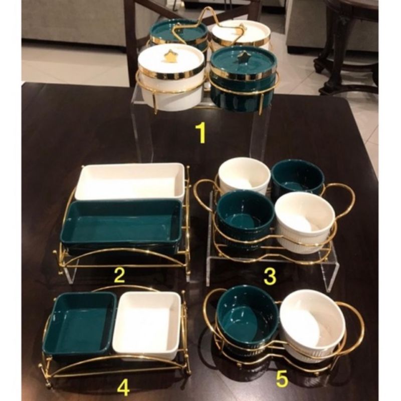 SERVING SET WHITE GREEN EMERALD INFORMA / ALAT SAJI PORCELAIN