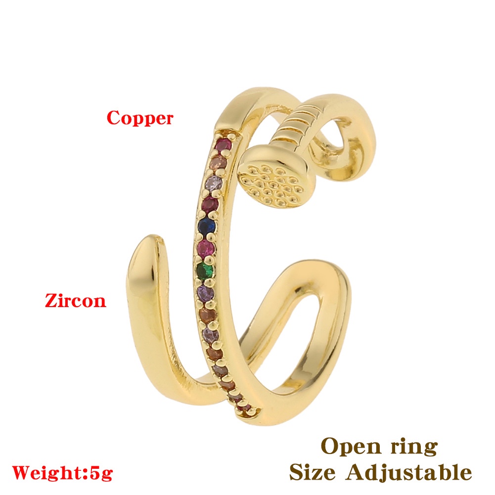 Eropa dan Amerika fashion ornamen warna tembaga zircon cincin multi-lapisan lebar versi geometris te