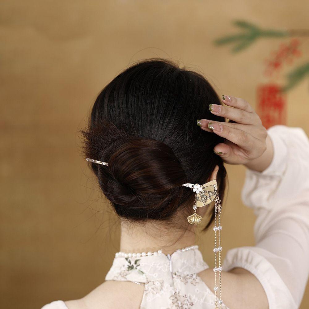 Agustina Aksesoris Rambut Wanita Hiasan Rambut Elegan Hadiah Pernikahan Mutiara Liontin Rambut Garpu Gaya Cina Jepit Rambut