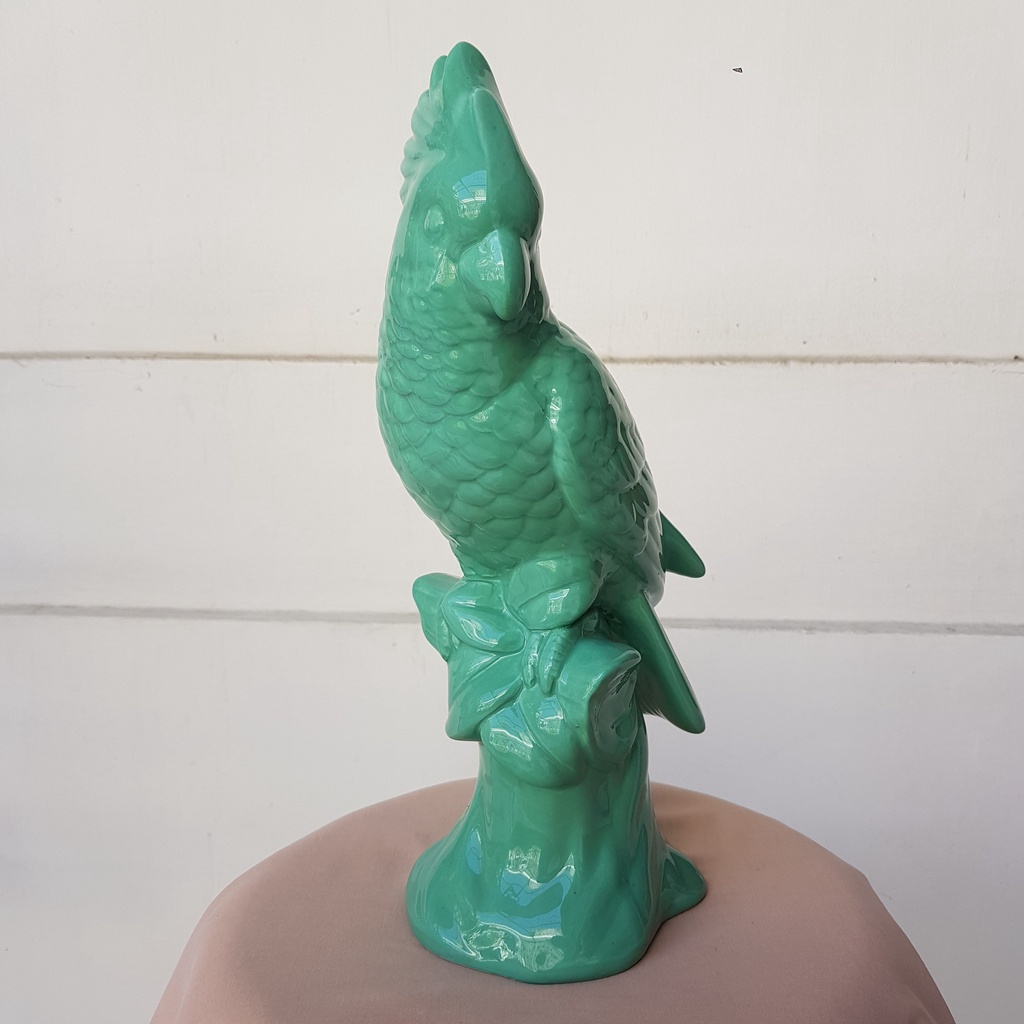 patung ayam keramik hijau dekorasi hiasan rumah