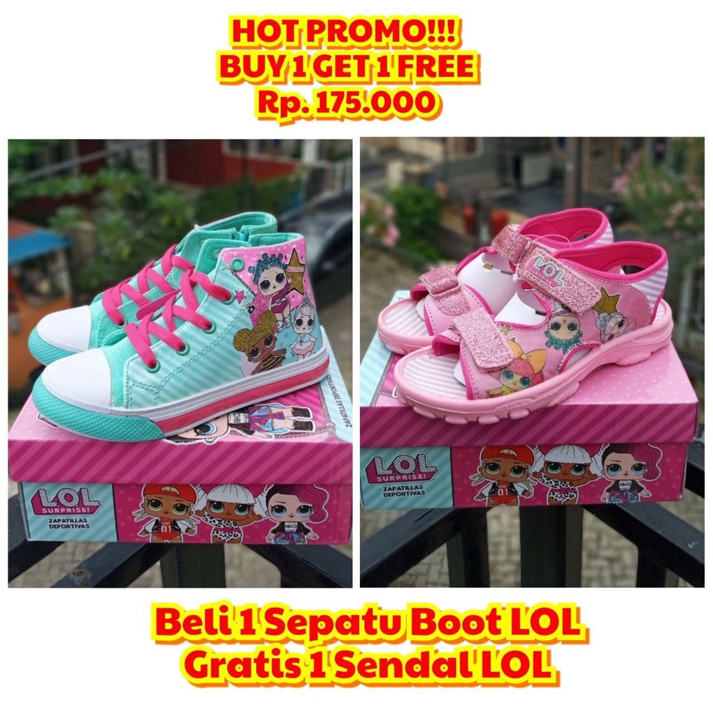 BUY 1 GET 1 FREE. Sepatu LOL LED dan Sepatu Sendal LOL
