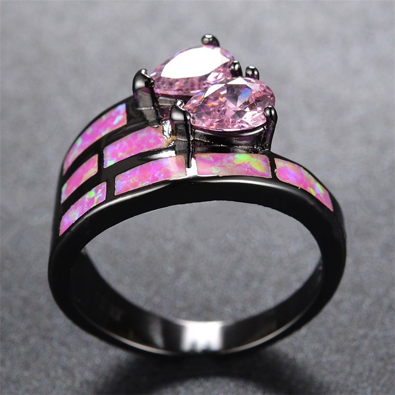 New style ring European and American pink gem opal ring