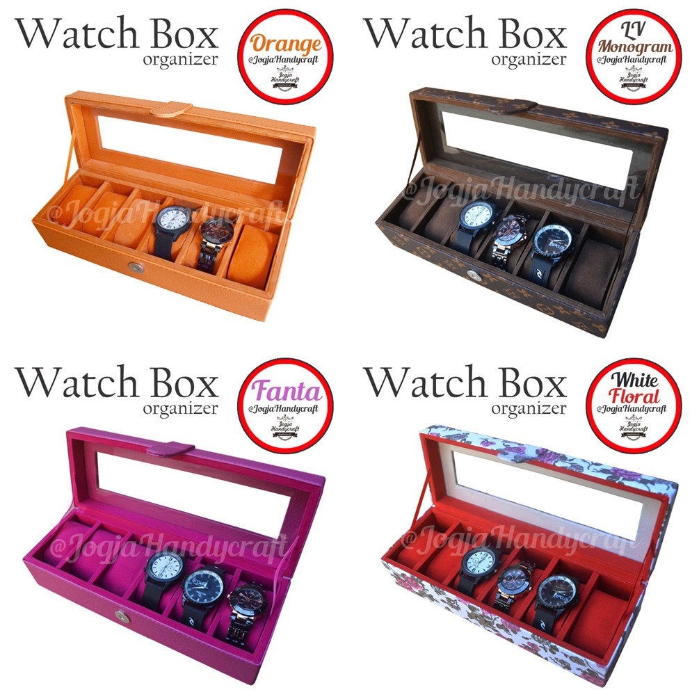 TERMURAH FULL COLOR KOTAK TEMPAT JAM TANGAN ISI 6 / WATCH BOX ORGANIZER