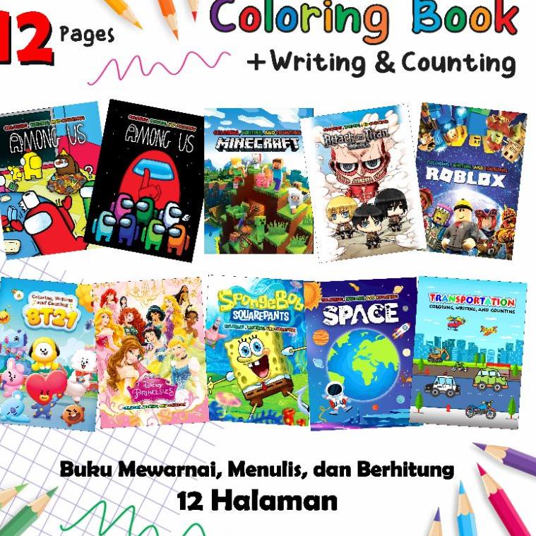 [KODE PRODUK WHVLJ9763] COLORING BOOK BUKU MEWARNAI ANAK ROBLOX MINECRAFT ATTACK ON TITAN AMONG US B