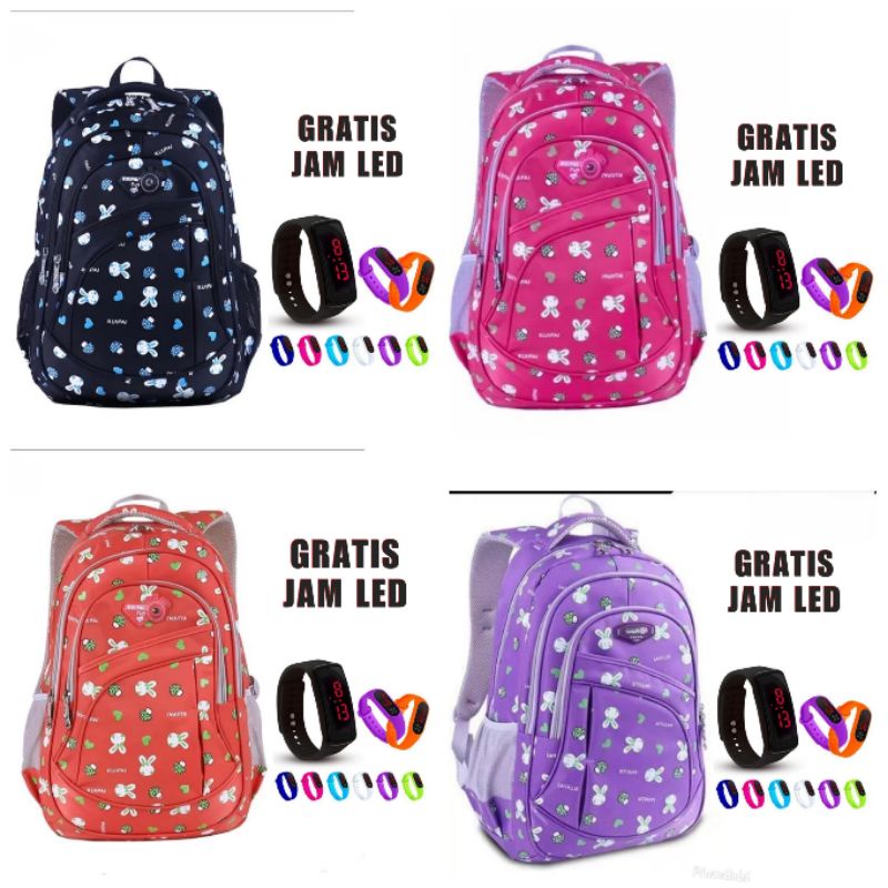 Tas sekolah anak motif kelinci gratis jam led