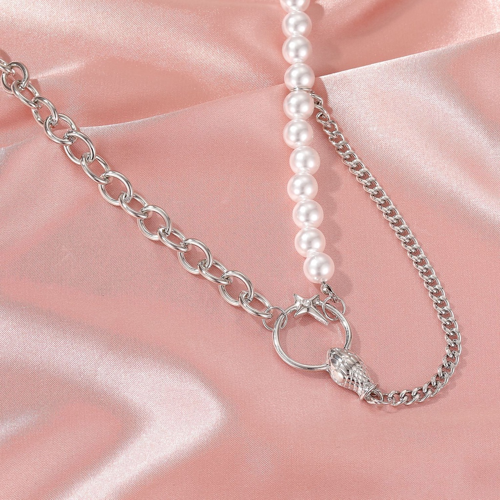 Gaya Korea Asimetris Kalung Mutiara Jahitan Ular Kepala Klavikula Rantai In Angin Dingin Wanita Rantai Kalung Fashion Aksesoris