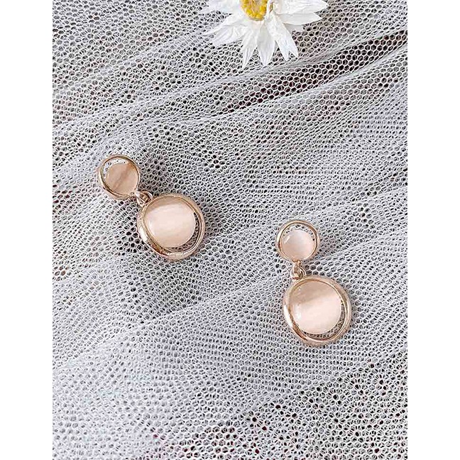 LRC Anting Tusuk Fashion Long Round Opal Alloy Hollow Earrings K34435