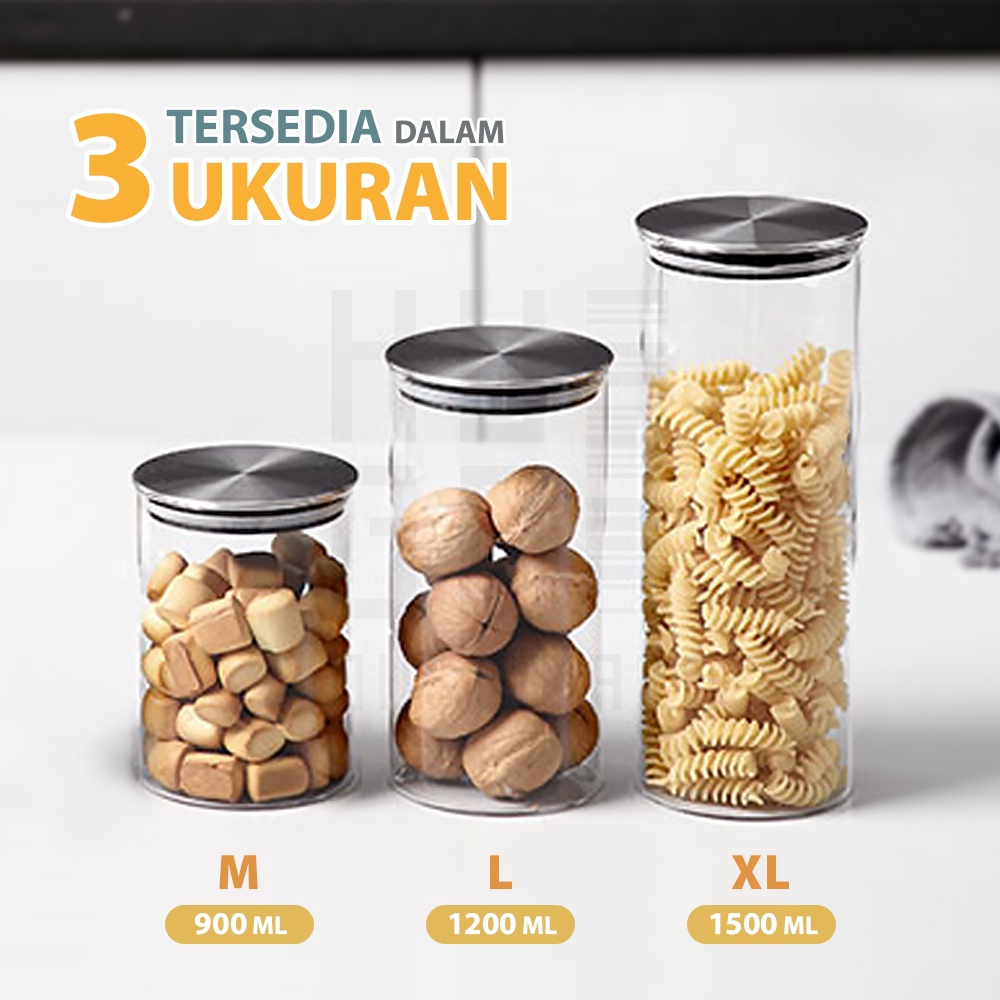 Toples Penyimpanan Kue Serbaguna Biji Bijian Bahan Kaca Borosilicate Bening Kedap Udara Premium Quality HUGO