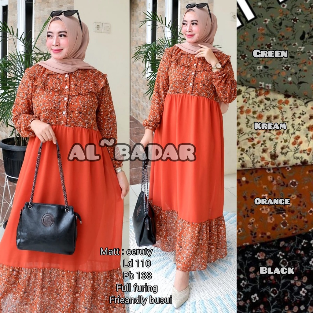 [ BISA COD ] GAMIS CERUTY BABYDOLL MOTIF KOMBINASI POLOS MIX KANCING FRIEANDLY BUSUI KERAH KOREA,DRESS CERUTY BABYDOLL MIX KERAH KOREA MODEL TERBARU BY AL BADAR