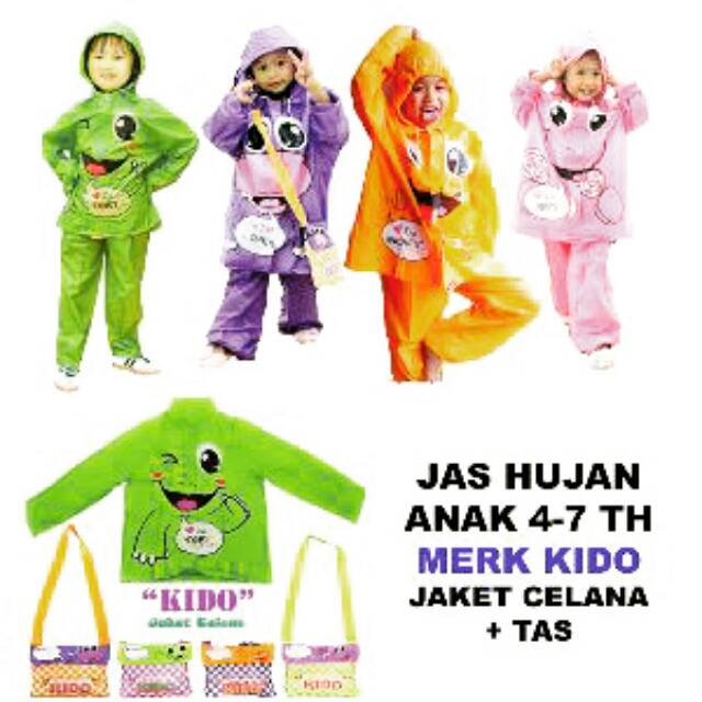 jas hujan setelan celana anak karakter kido indoplast