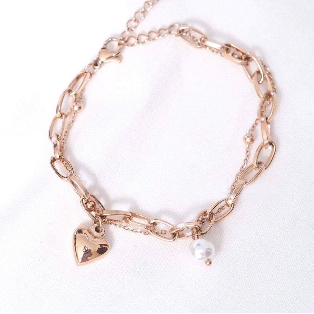 gelang tangan wanita titanium anti karat model love 2layer fashion korea