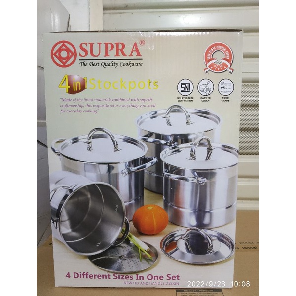 Panci Stock Pots Steamer 4 In 1 Supra Stainless Steel